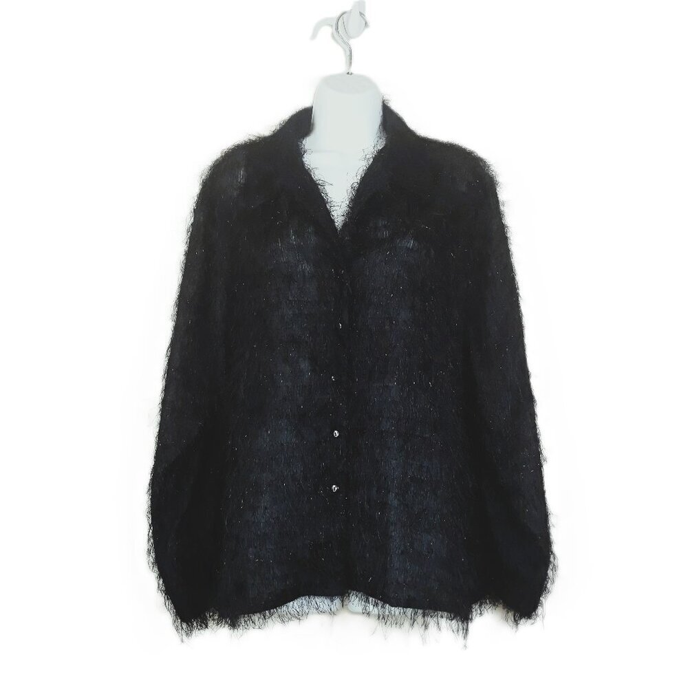 Marshall Rousso Fuzzy Sparkle Semi-Sheer Long Sleeve Top XL Party Date Night